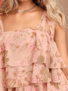 SHOW ME YOUR MUMU XL Rowen Blush Pink Floral Print Tie-Strap Ruffled Mini Dress